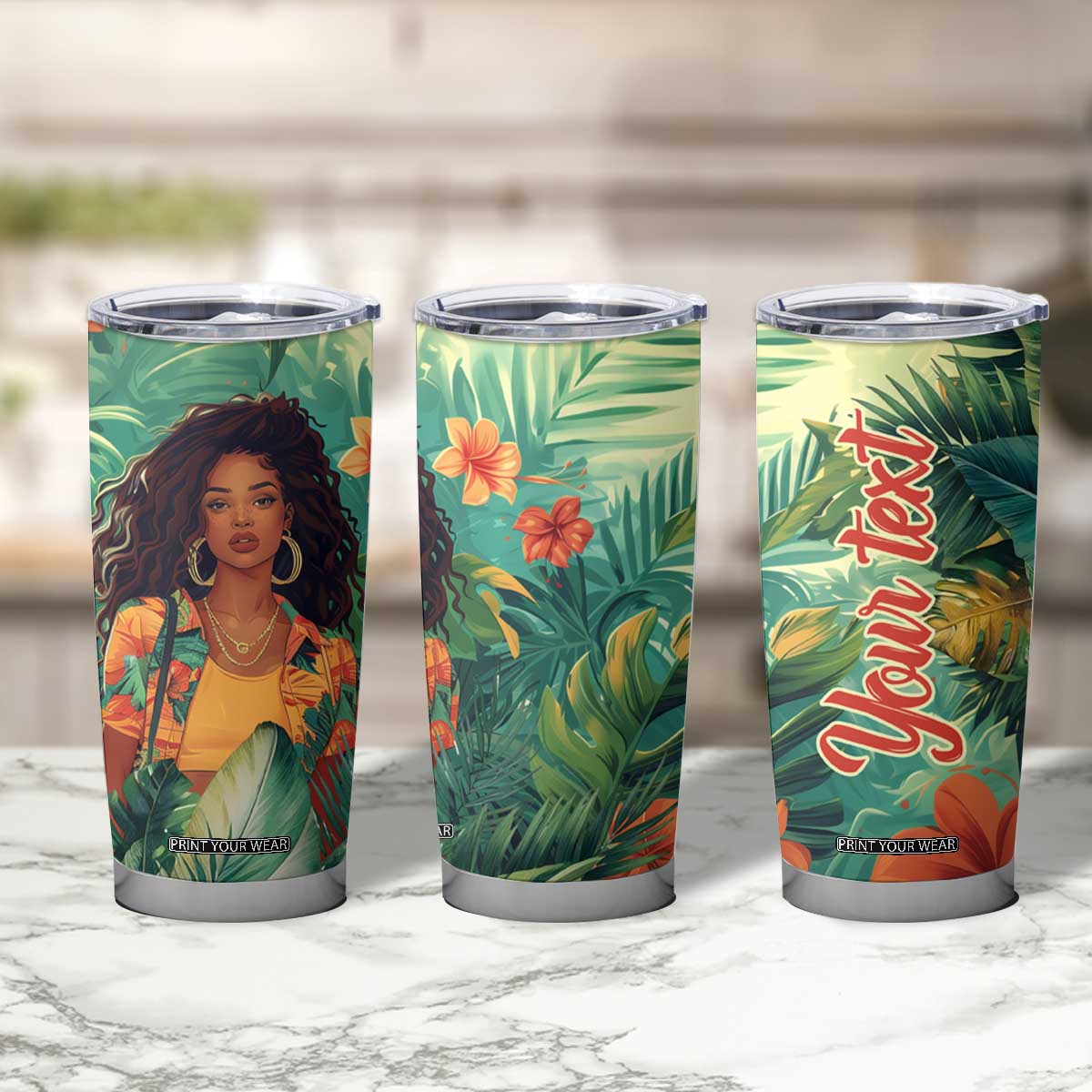 Black Woman Tropica Leaves Personalized Tumbler Cup TS04