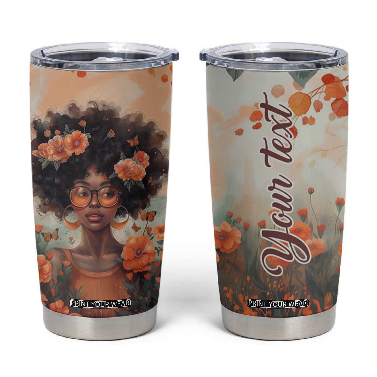 Black Woman And Flowers Field Personalized Tumbler Cup TS04