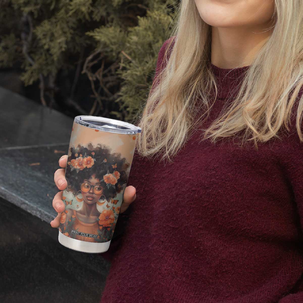 Black Woman And Flowers Field Personalized Tumbler Cup TS04