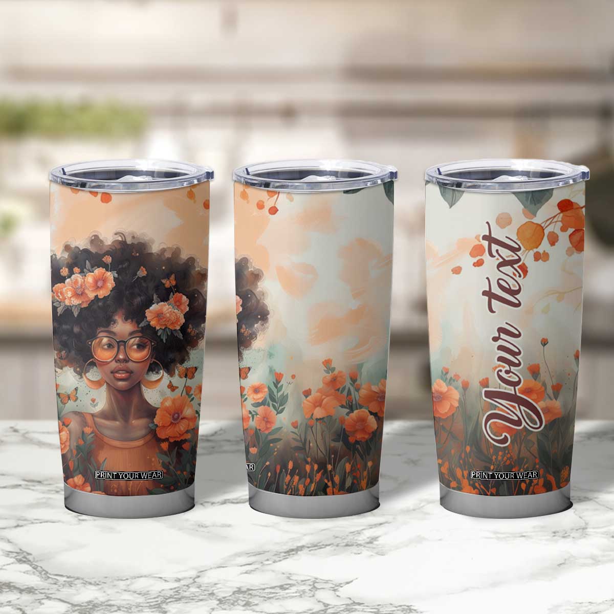 Black Woman And Flowers Field Personalized Tumbler Cup TS04