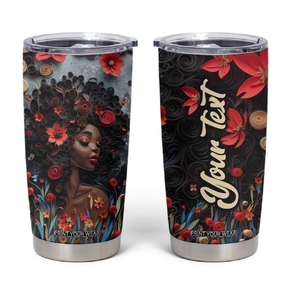 Black Woman Floral Quilling Art Tumbler Cup TS04