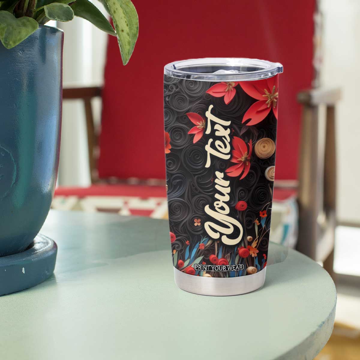 Black Woman Floral Quilling Art Tumbler Cup TS04