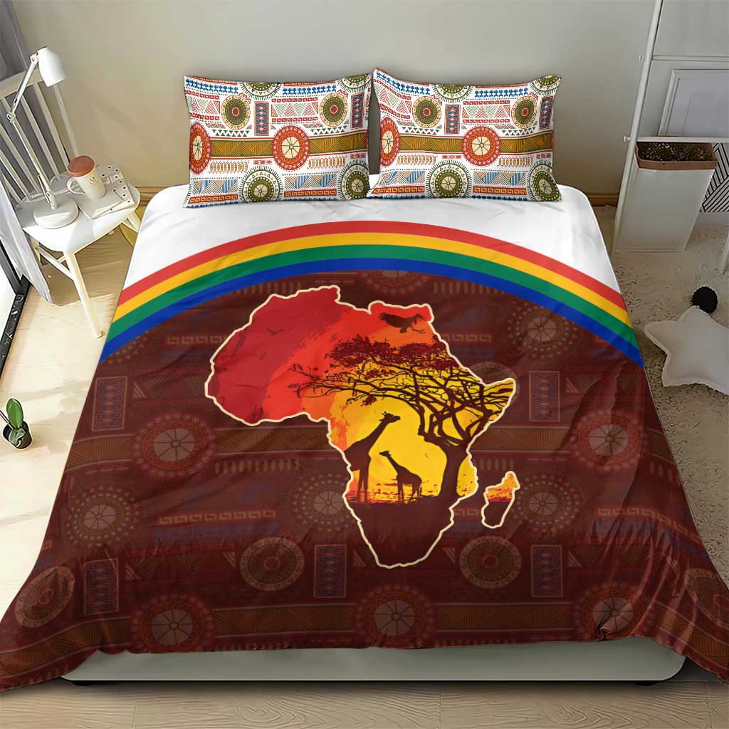 African Sunset Bedding Set Tribal Pattern Continent Silhouette - Rainbow Arc Safari Scene TS04