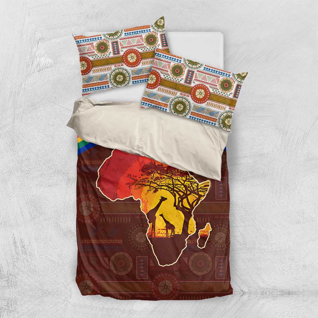 African Sunset Bedding Set Tribal Pattern Continent Silhouette - Rainbow Arc Safari Scene TS04