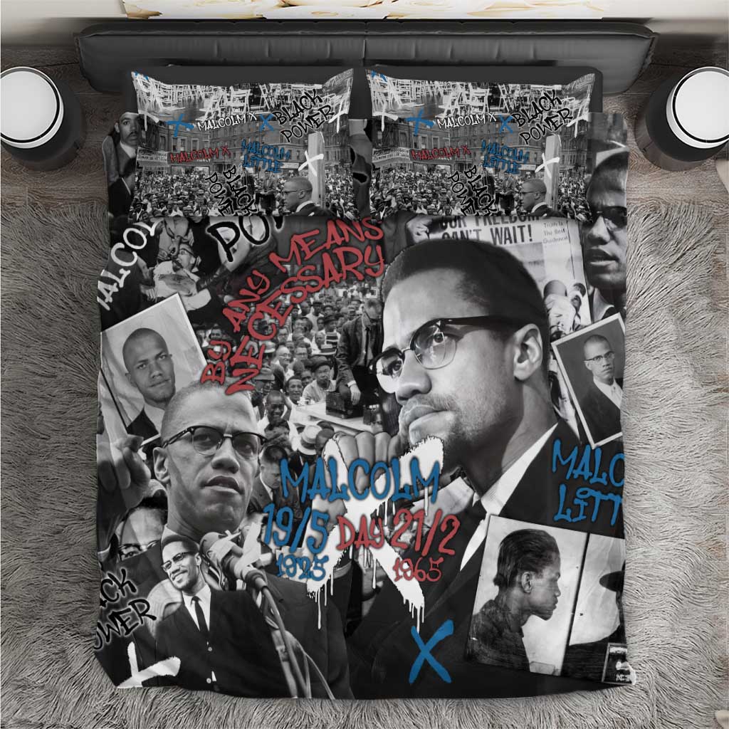 Afro Malcolm X Bedding Set Quotes Dates and Black History Activist Theme TS04