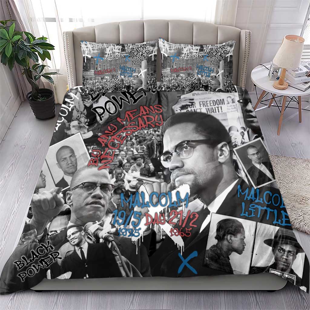Afro Malcolm X Bedding Set Quotes Dates and Black History Activist Theme TS04
