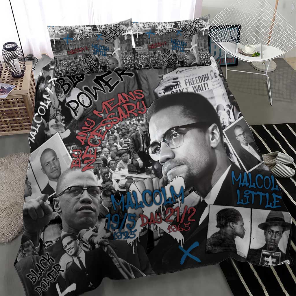 Afro Malcolm X Bedding Set Quotes Dates and Black History Activist Theme TS04