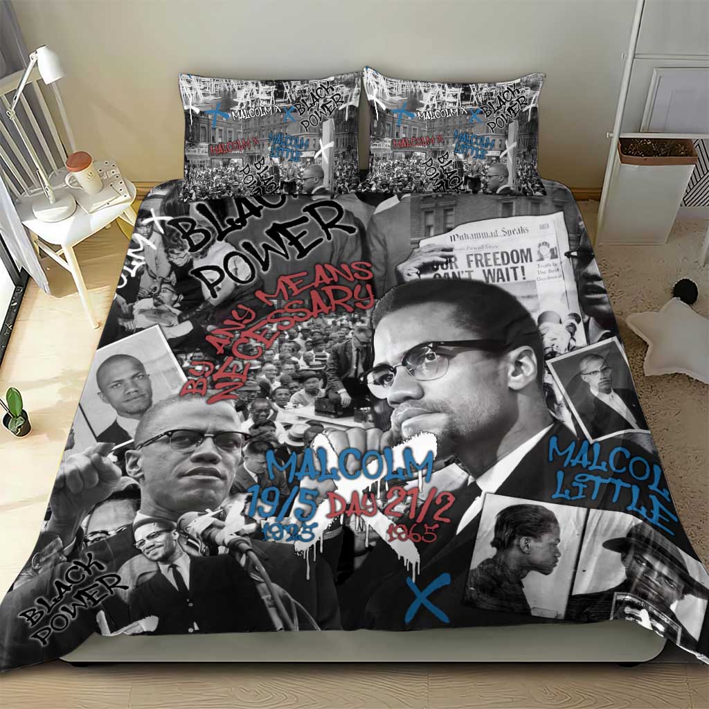 Afro Malcolm X Bedding Set Quotes Dates and Black History Activist Theme TS04