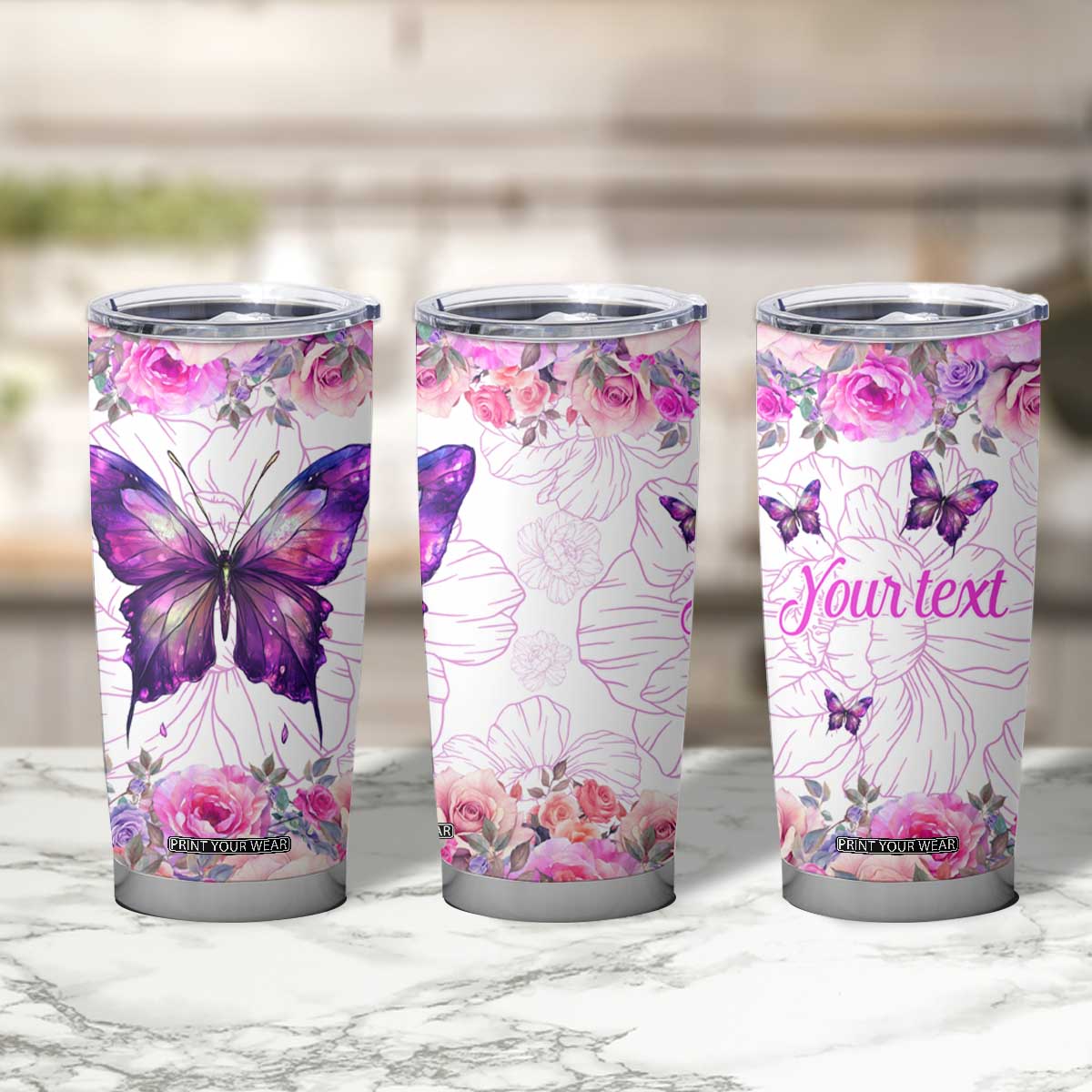 Butterfly Flowers Tumbler Cup Personalized TS04
