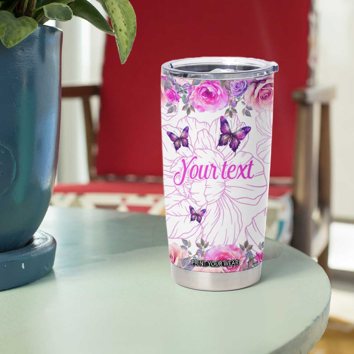 Butterfly Flowers Tumbler Cup Personalized TS04