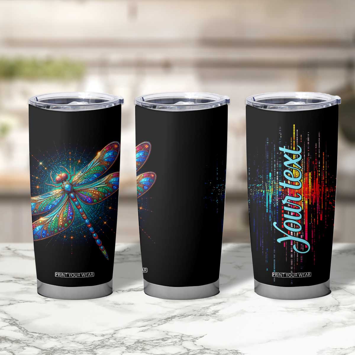 Colorful Dragonfly Crystal Tumbler Cup Personalized TS04