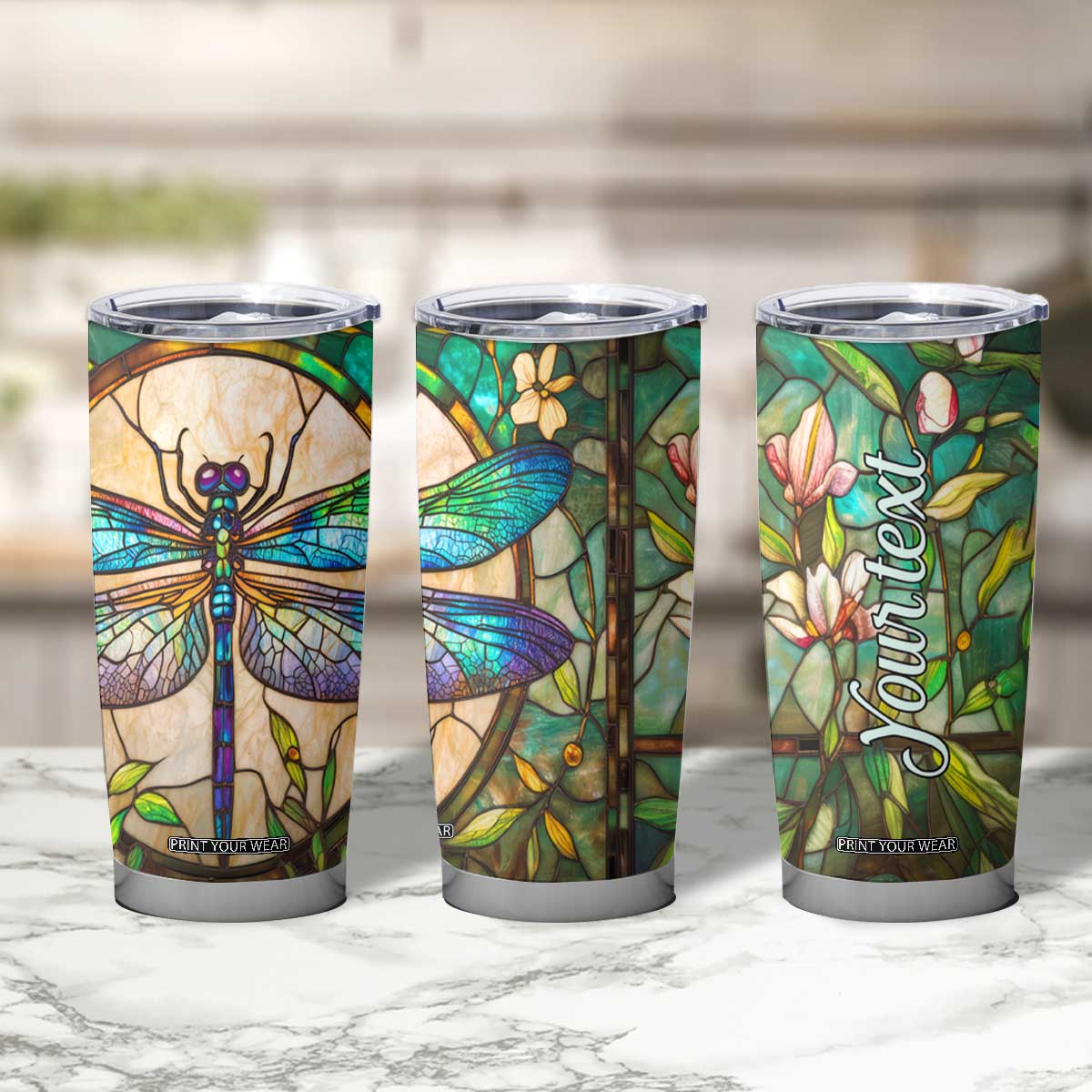 Colorful Dragonfly Crystal Mosaic Tumbler Cup Personalized TS04