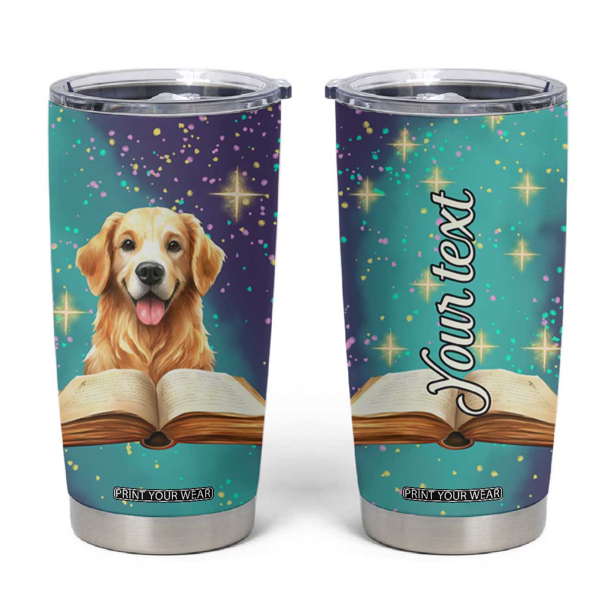 Cute Golden Retriever Reading Books Tumbler Cup Personalized TS04
