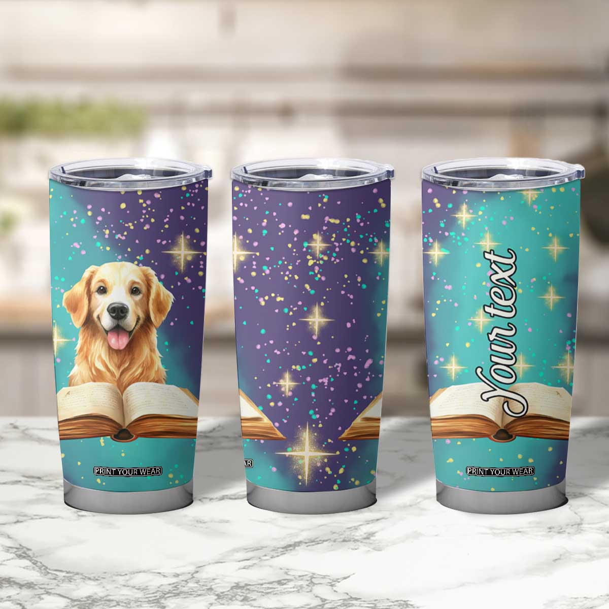 Cute Golden Retriever Reading Books Tumbler Cup Personalized TS04