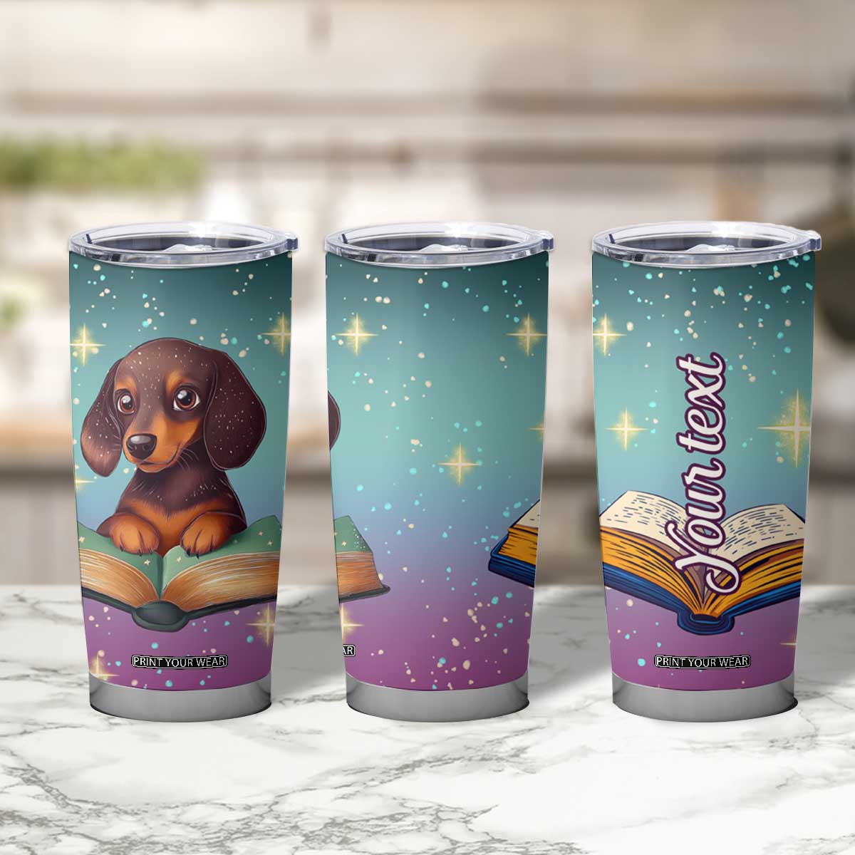 Cute Dachshund Reading Books Tumbler Cup Personalized TS04