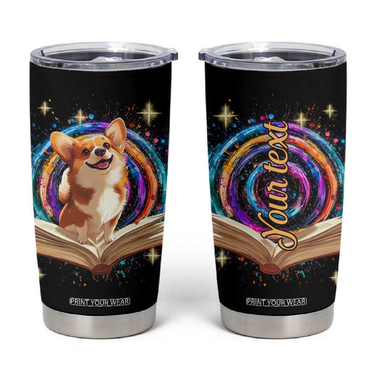 Cute Corgi Reading Books Tumbler Cup Personalized TS04