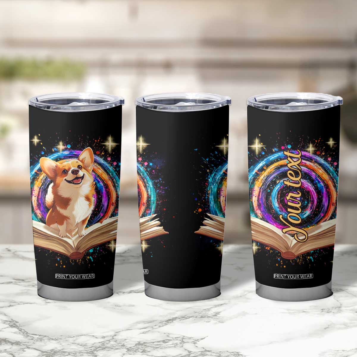 Cute Corgi Reading Books Tumbler Cup Personalized TS04