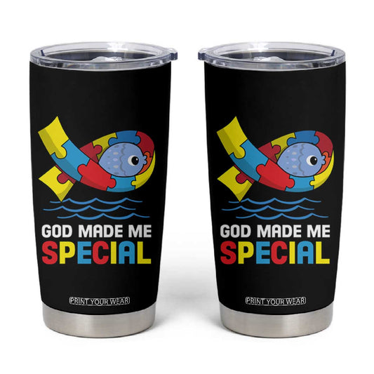 Autism Awareness Tumbler Cup God Made Me Special Cute Fish Puzzle Ribbon TS09