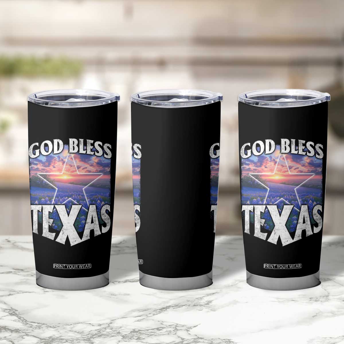 Bluebonnet Field God Bless Texas Tumbler Cup TS09