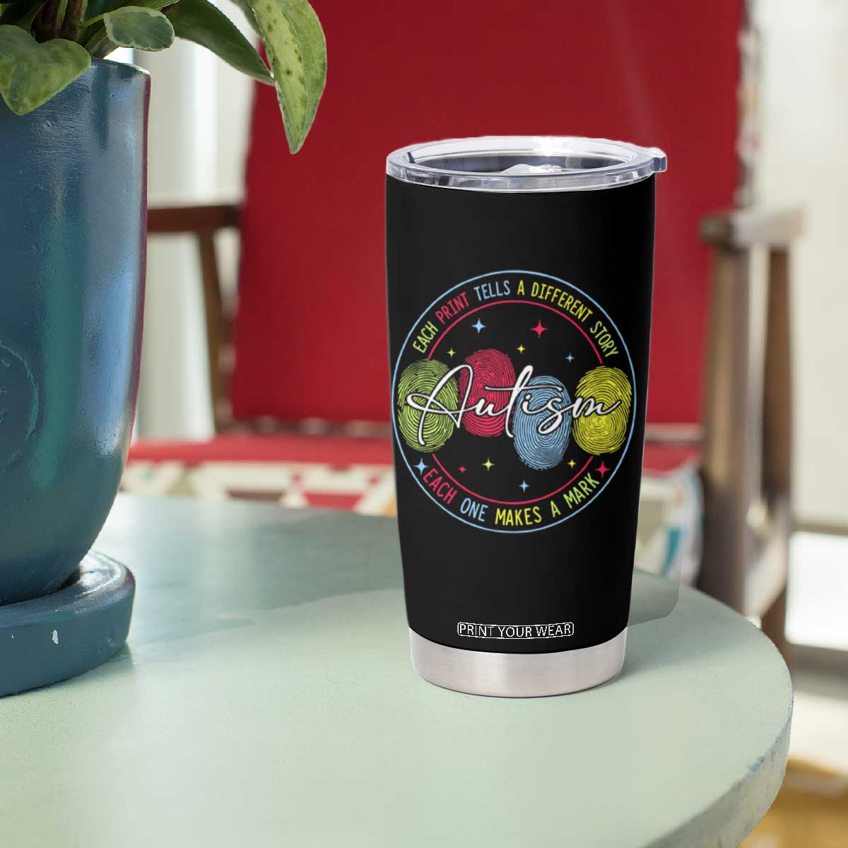 Autism Tumbler Cup Fingerprint Autism Each Print Tells A Different Story TS09