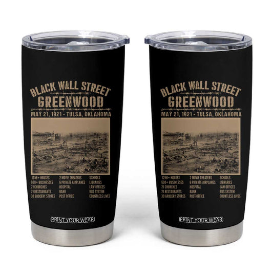 Black Wall Street Tumbler Cup Never Forget 1921 Tulsa Black History Retro TS09