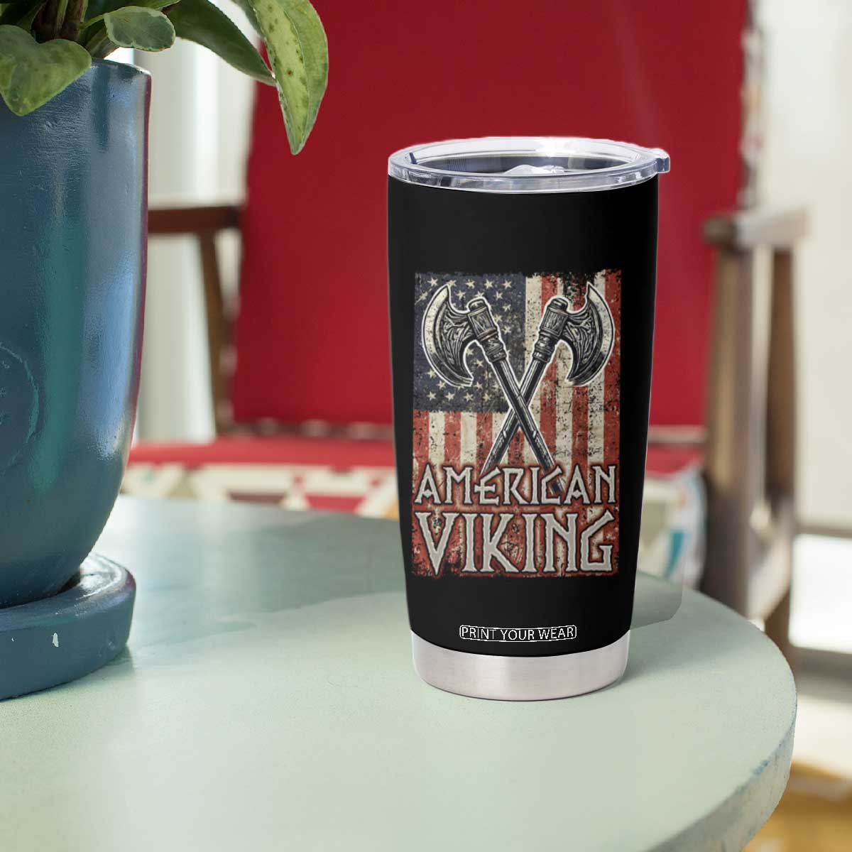 American Viking Tumbler Cup American Flag Axe Norse Mythology TS09