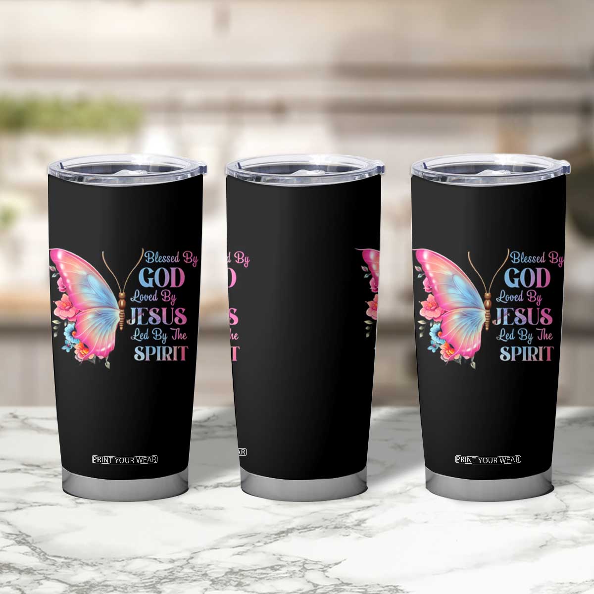 Christian Tumbler Cup Blessed By God Loved By Jesus Led By The Spirit TS09