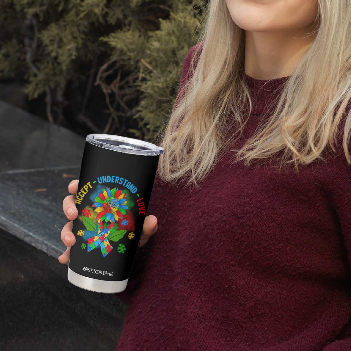 Autism Awareness Tumbler Cup Accept Understand Love Rainbow Puzzle Sunflower TS09