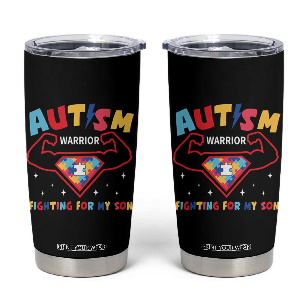 Autism Warrior Superhero Fighting For My Son Mom Dad Parents Tumbler Cup TS09