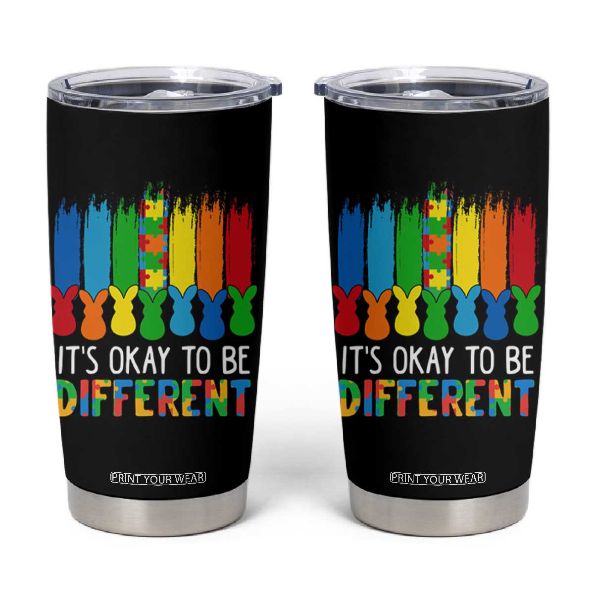 Autism Awareness Tumbler Cup It's OK To Be Different Puzzle Easter Bunny TS09