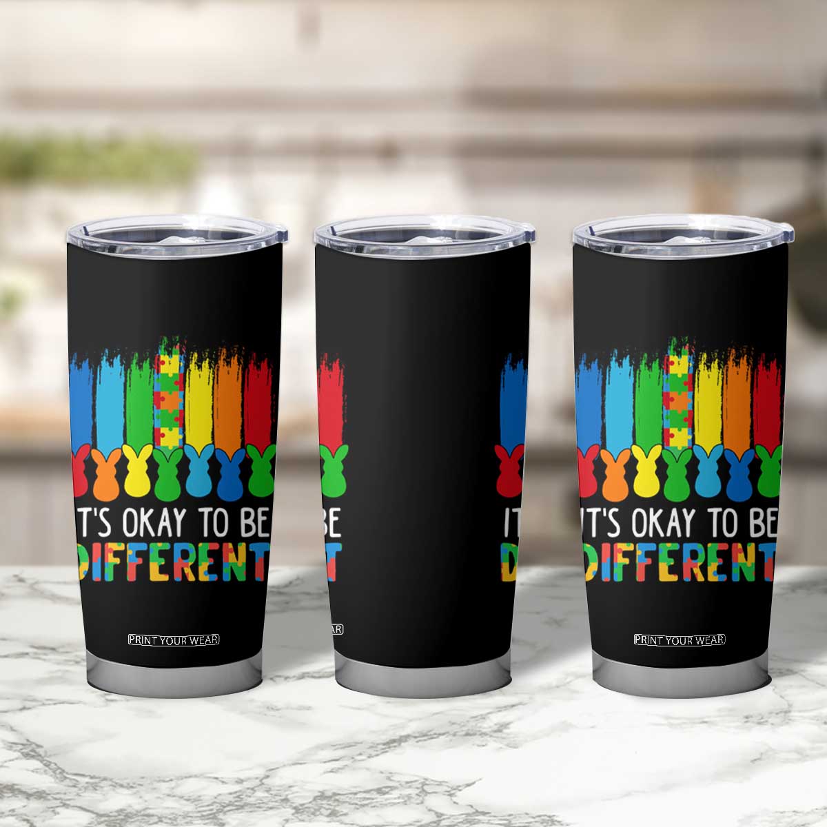 Autism Awareness Tumbler Cup It's OK To Be Different Puzzle Easter Bunny TS09