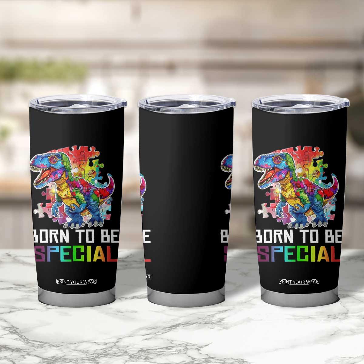 Autism Awareness Tumbler Cup Born To Be Special Rainbow Puzzle Dinosaur TS09