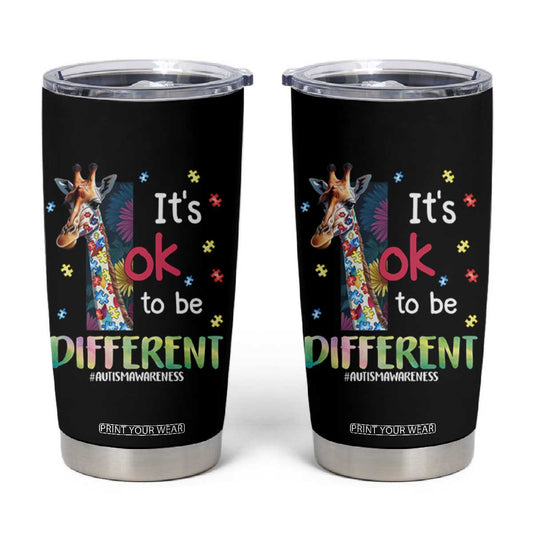 Autism Awareness Tumbler Cup It's Ok To Be Different Puzzle Giraffe TS09