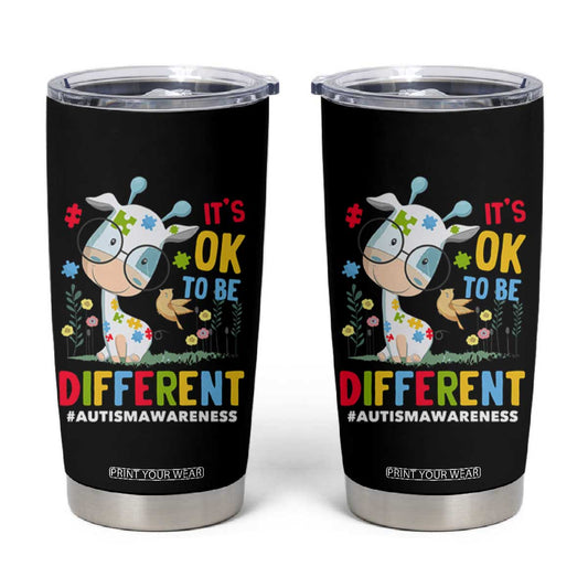 Autism Awareness Tumbler Cup It's Ok To Be Different Cute Puzzle Giraffe TS09