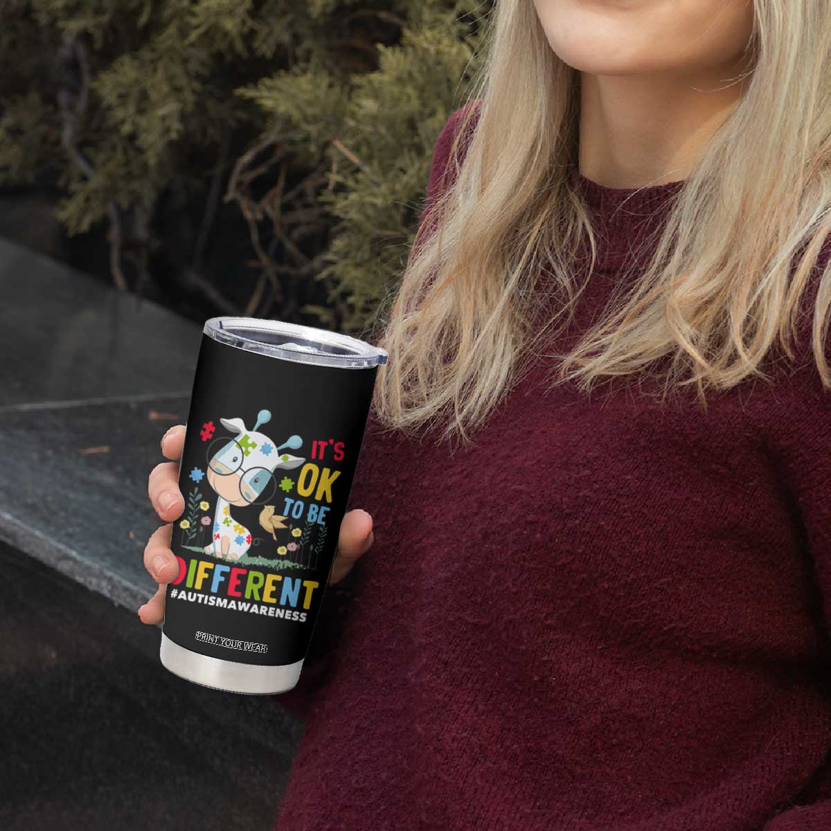 Autism Awareness Tumbler Cup It's Ok To Be Different Cute Puzzle Giraffe TS09