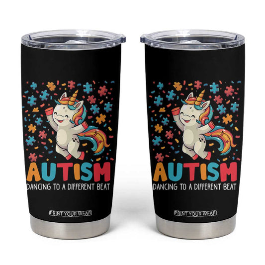 Autism Awareness Tumbler Cup Puzzle Unicorn Dancing To A Different Beat TS09