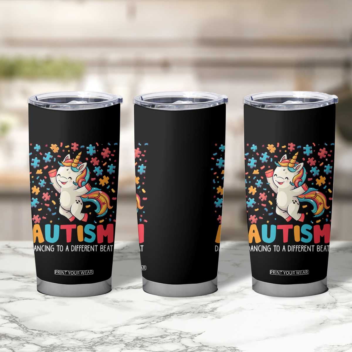 Autism Awareness Tumbler Cup Puzzle Unicorn Dancing To A Different Beat TS09