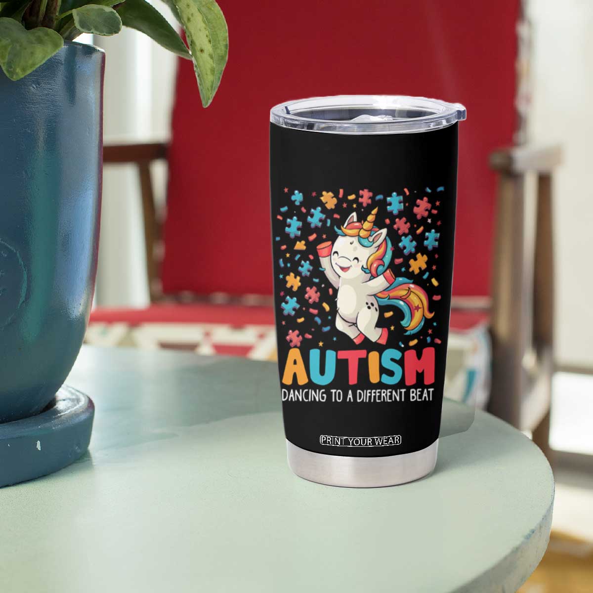 Autism Awareness Tumbler Cup Puzzle Unicorn Dancing To A Different Beat TS09