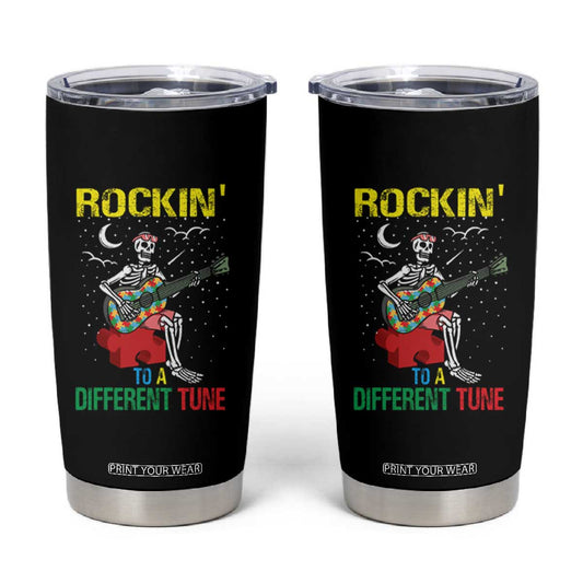 Autism Awareness Tumbler Cup Rockin' To A Different Tune Skeleton TS09