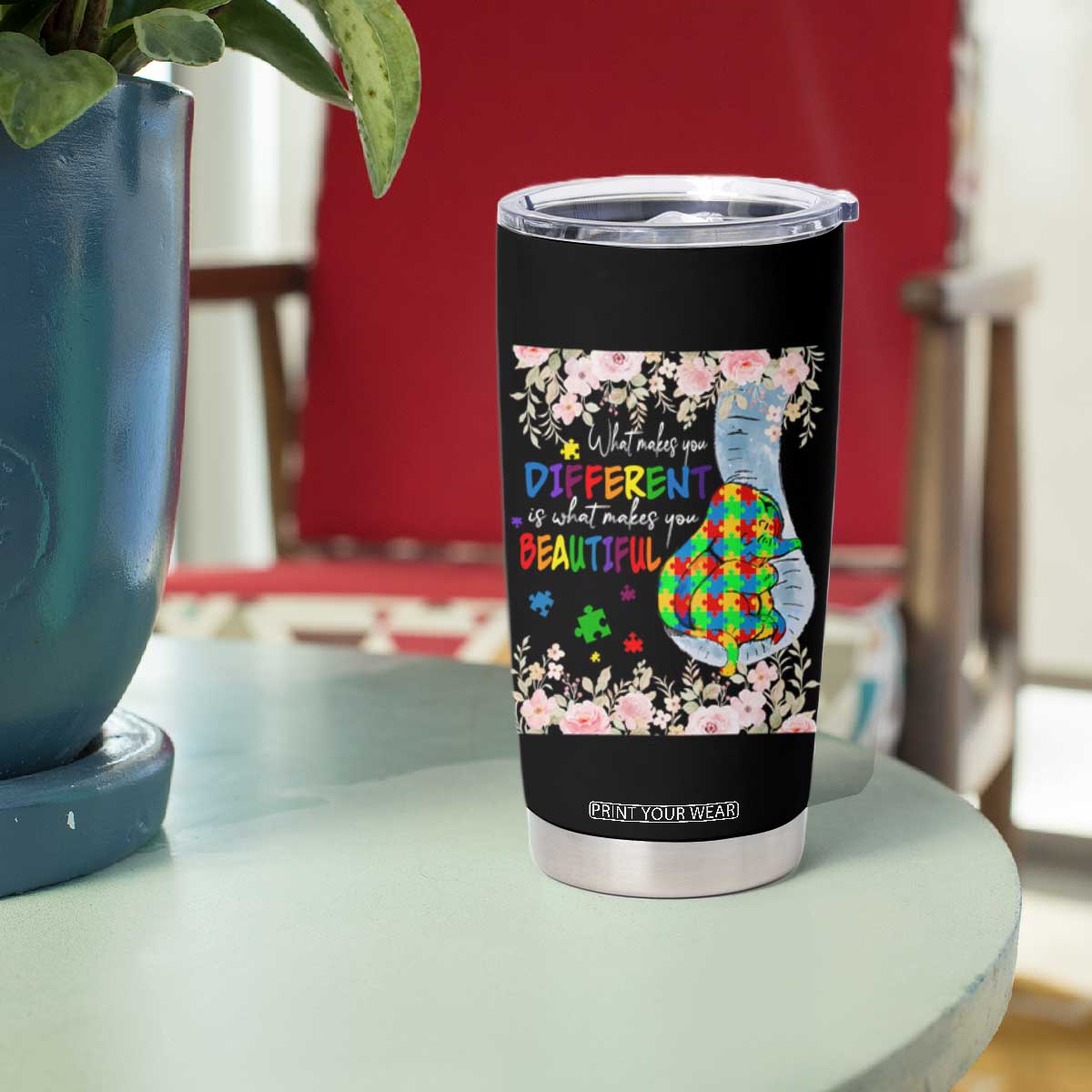 Autism Awareness Tumbler Cup What Makes You Different Is What Makes You Beautiful Autistic Elephant Mom TS09