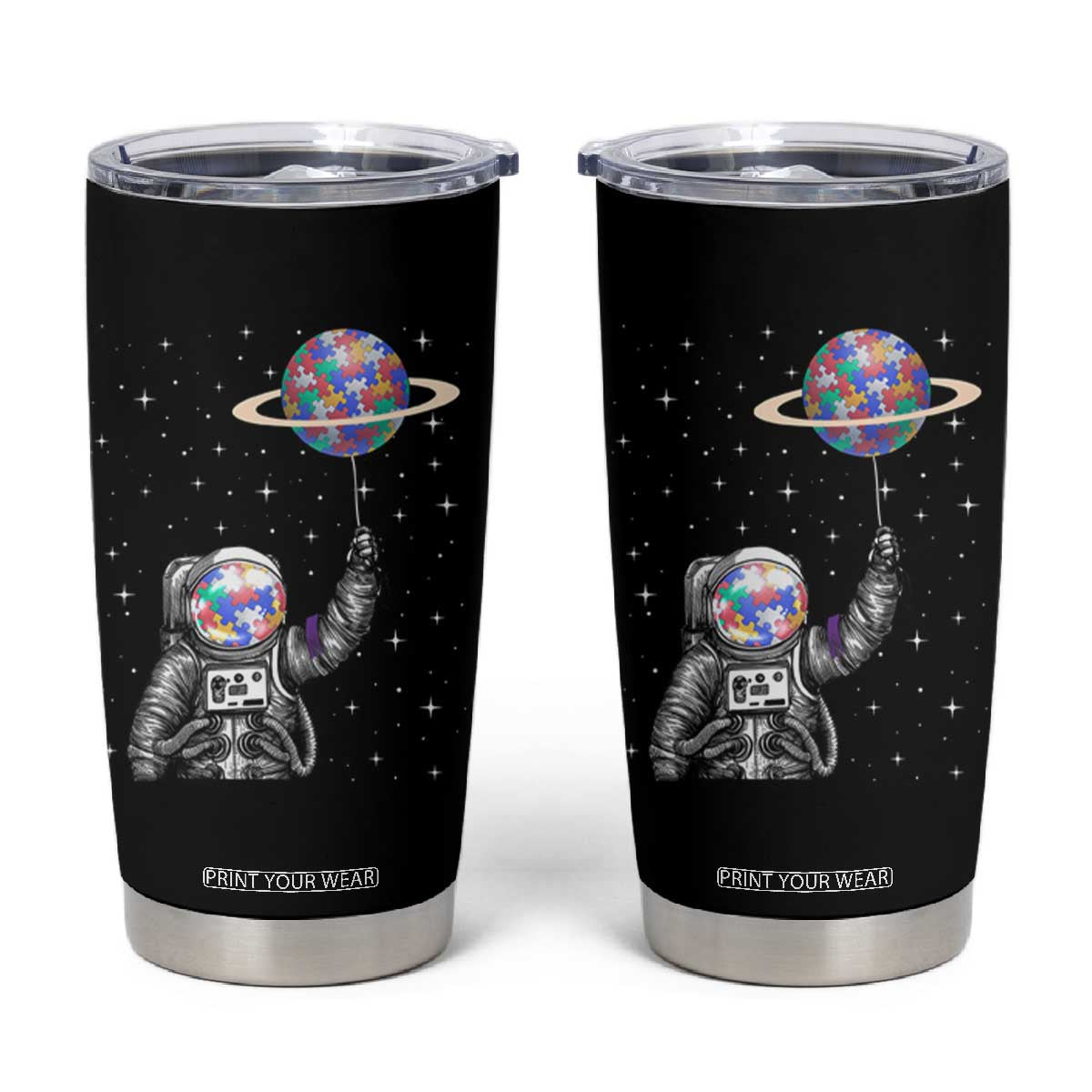 Autism Awareness Tumbler Cup Astronaut Puzzle Balloon Autistic Outer Space TS09