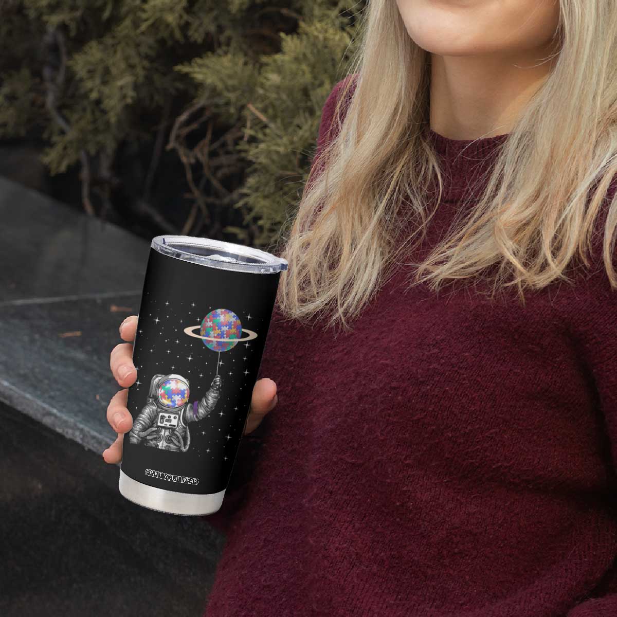 Autism Awareness Tumbler Cup Astronaut Puzzle Balloon Autistic Outer Space TS09