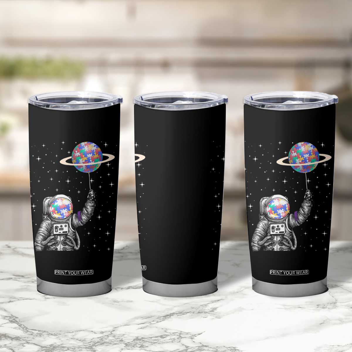 Autism Awareness Tumbler Cup Astronaut Puzzle Balloon Autistic Outer Space TS09