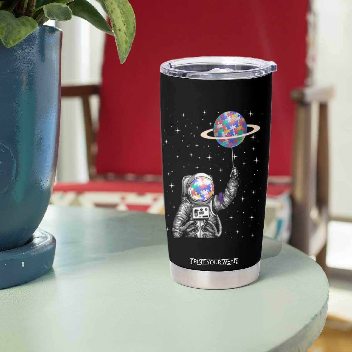 Autism Awareness Tumbler Cup Astronaut Puzzle Balloon Autistic Outer Space TS09
