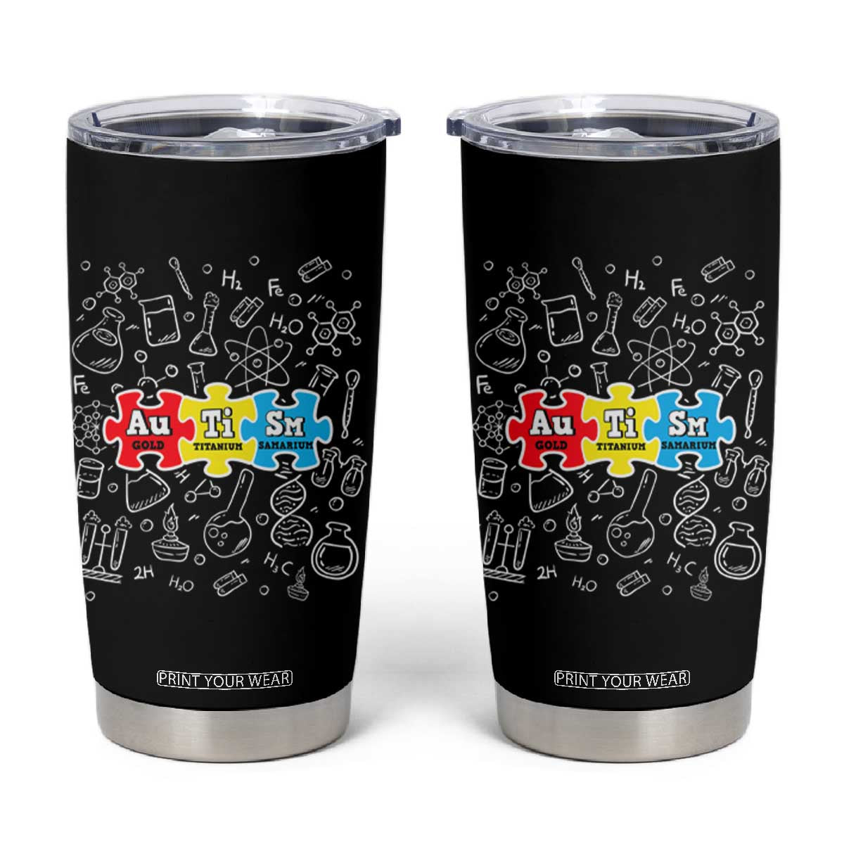 Autism Awareness Puzzle Periodic Table Autistic Tumbler Cup TS09