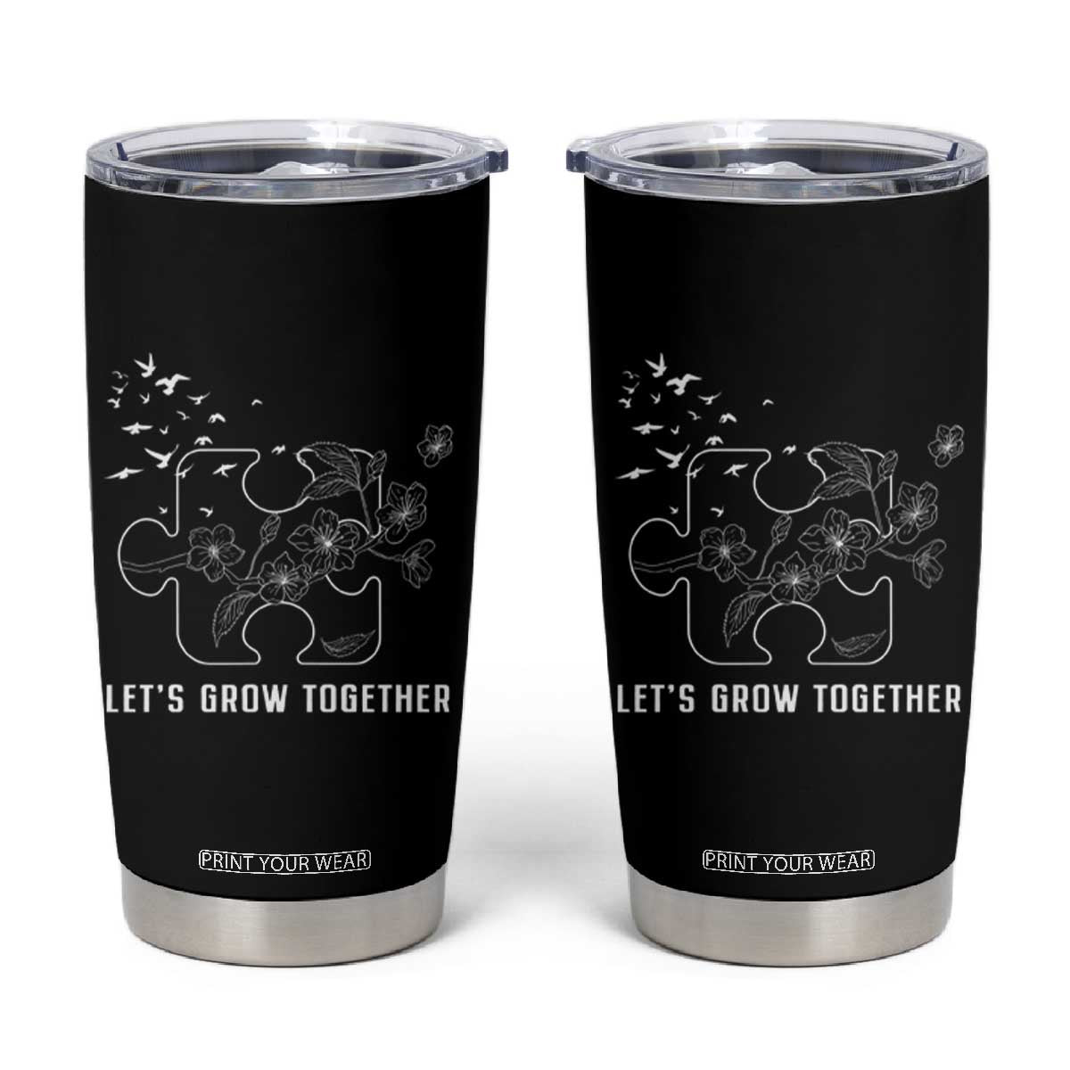 Autism Awareness Tumbler Cup Let's Grow Together Puzzle Tree TS09