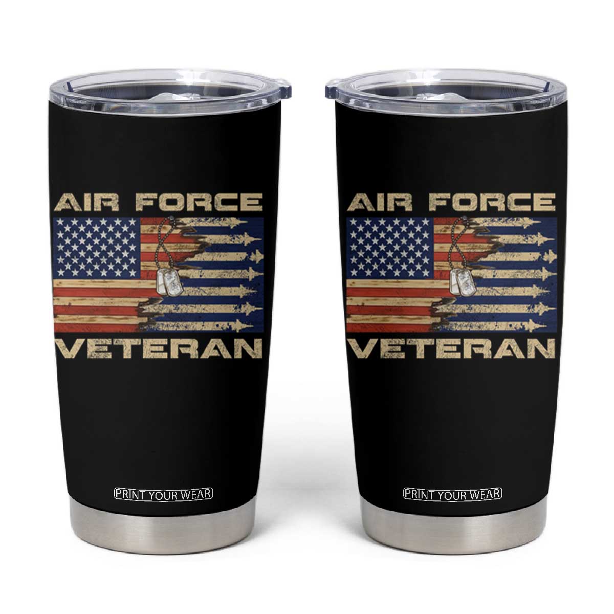 Air Force Veteran Tumbler Cup American Flag Dog Tag TS09