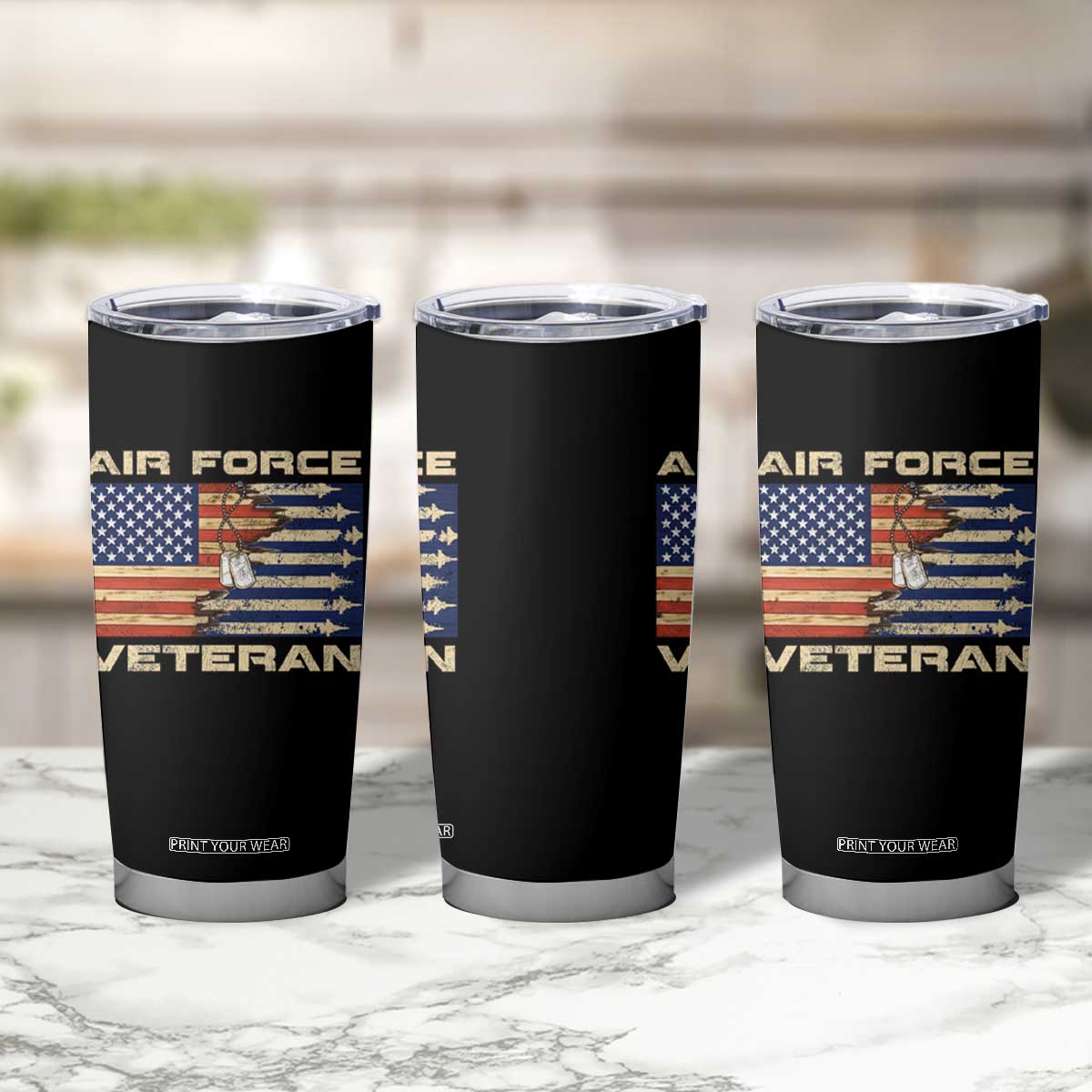 Air Force Veteran Tumbler Cup American Flag Dog Tag TS09