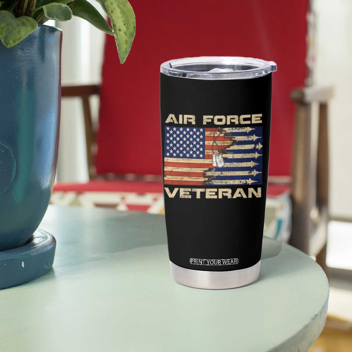Air Force Veteran Tumbler Cup American Flag Dog Tag TS09