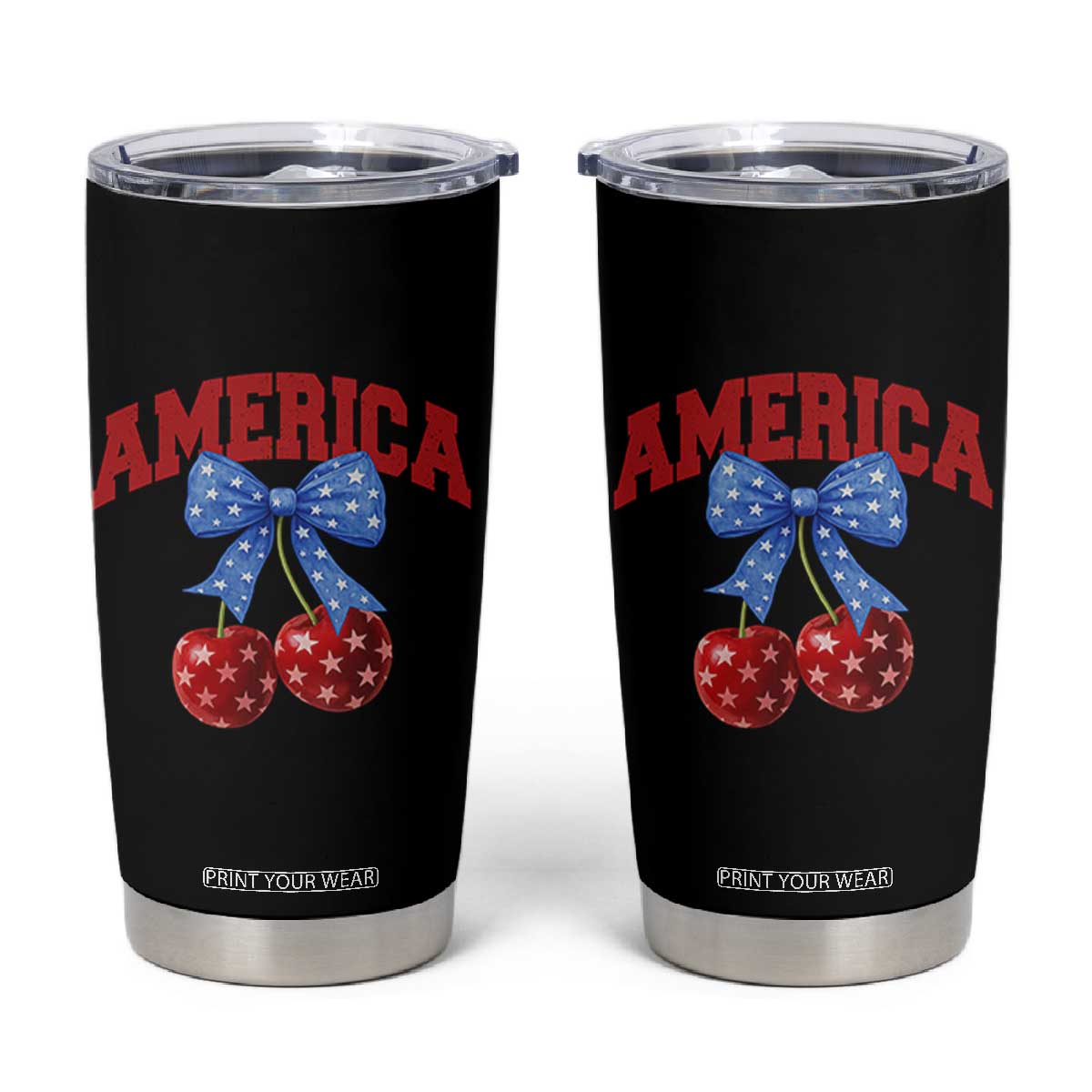 America Cherry Coquette Bow Tumbler Cup 4th of July Patriotic TS10